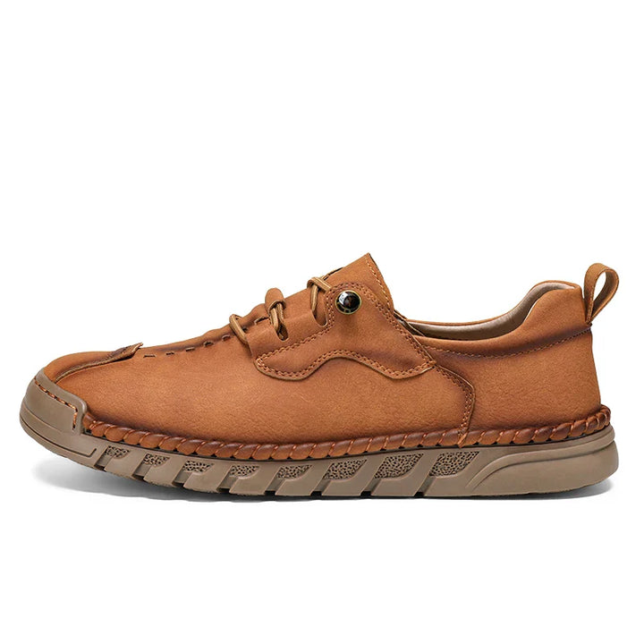 Vantage Genuine Leather Shoes in tan, featuring lace-up design, durable rubber sole, and hand-stitched detailing for comfort.