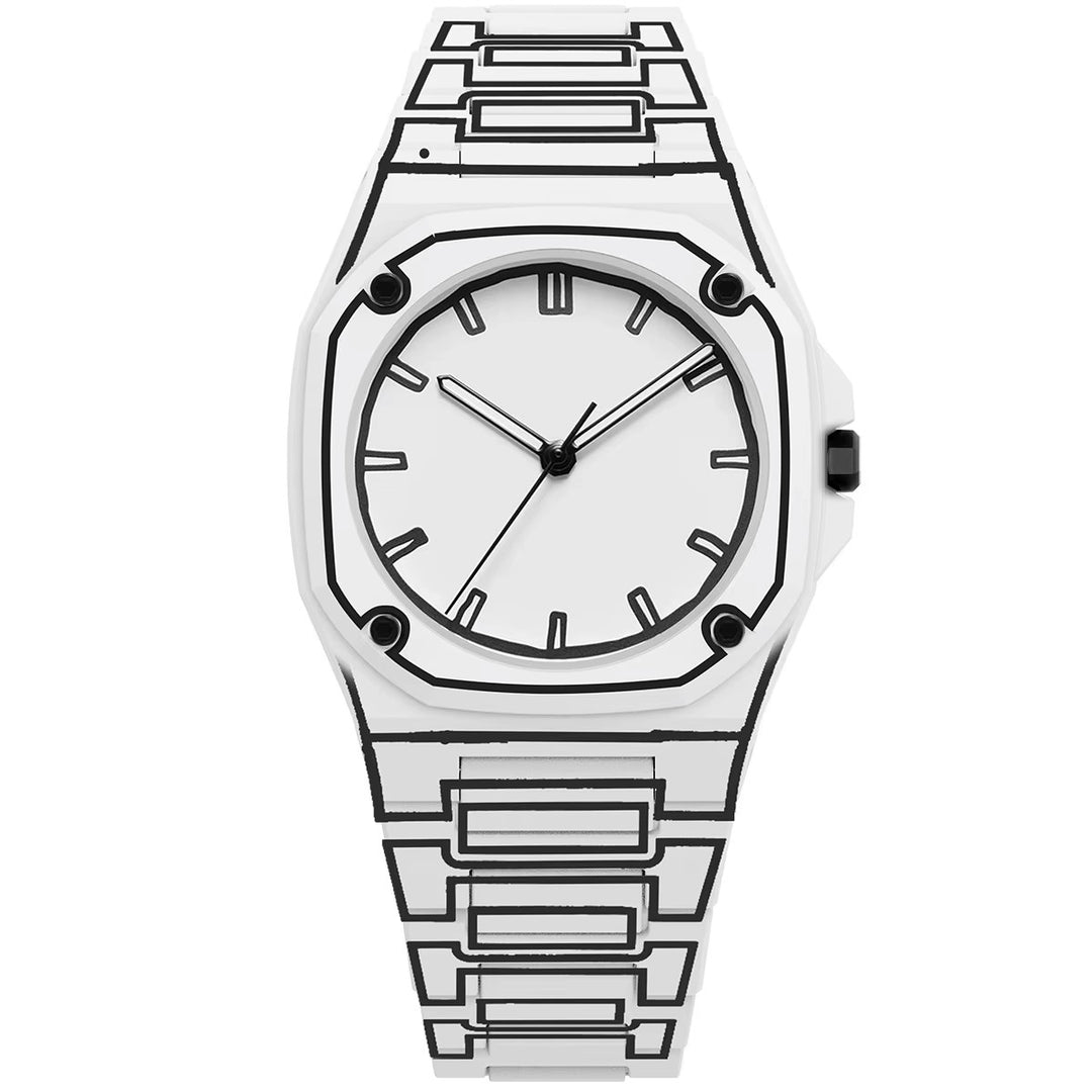 Outline Arc Watch featuring striking 3D design, durable silicone strap, and 3ATM water resistance for style and comfort.