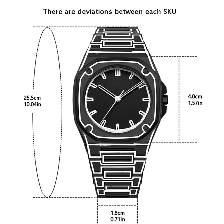 Outline Arc Watch with 3D design, 25.5cm band, silicone strap, and 3ATM water resistance for stylish comfort.