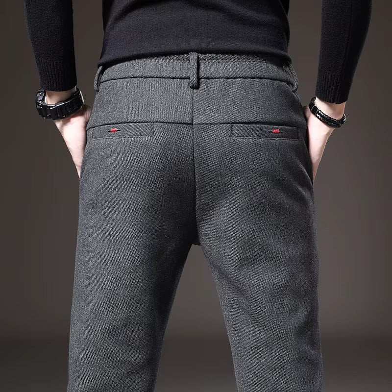 Back view of Henderson Slim-Fit Pants in gray, showcasing flexible fit and tailored design, perfect for casual and formal wear.