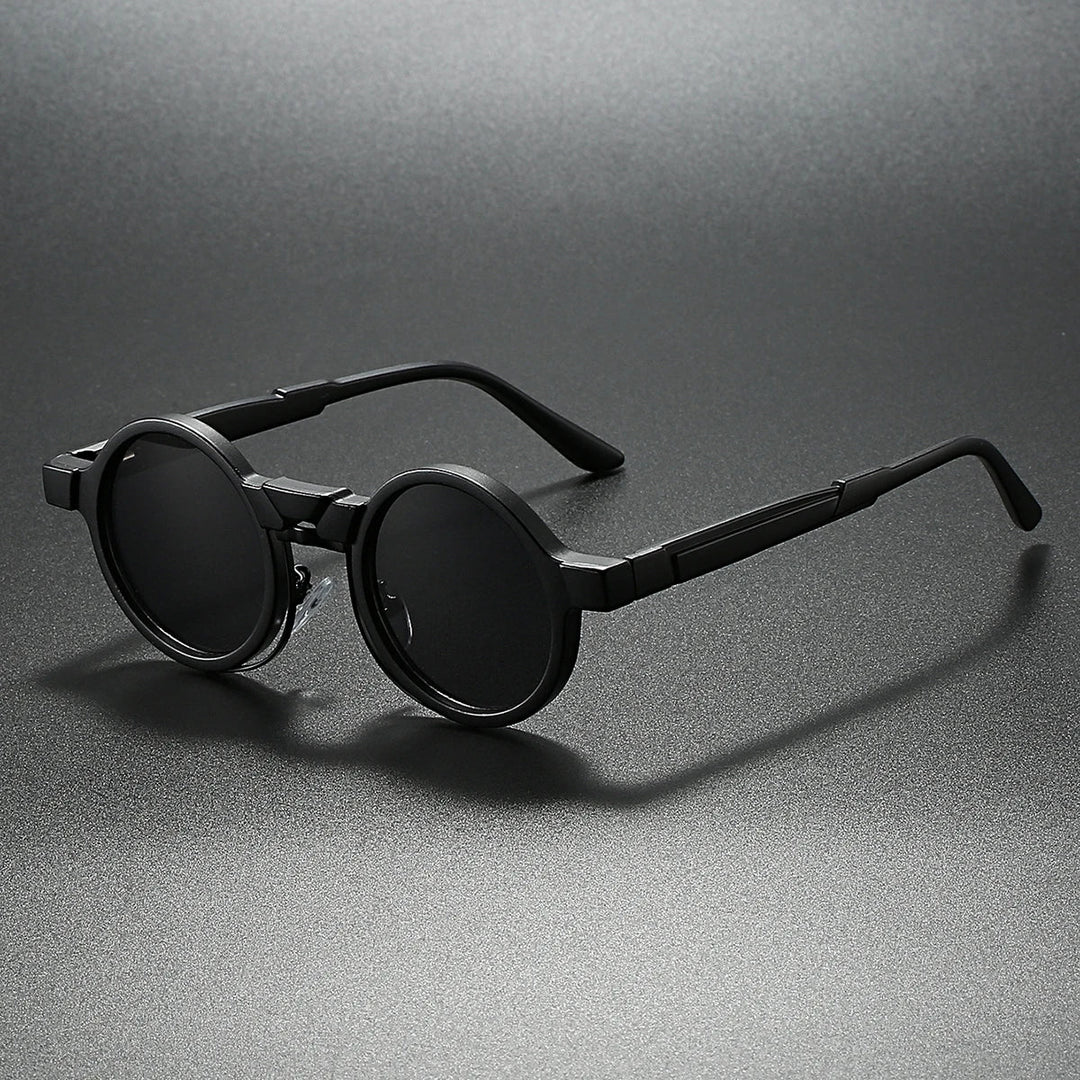 Astor Vintage Shades black round sunglasses with UV400 protection and adjustable nose pads.