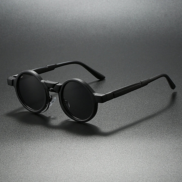 Astor Vintage Shades black round sunglasses with UV400 protection and adjustable nose pads.