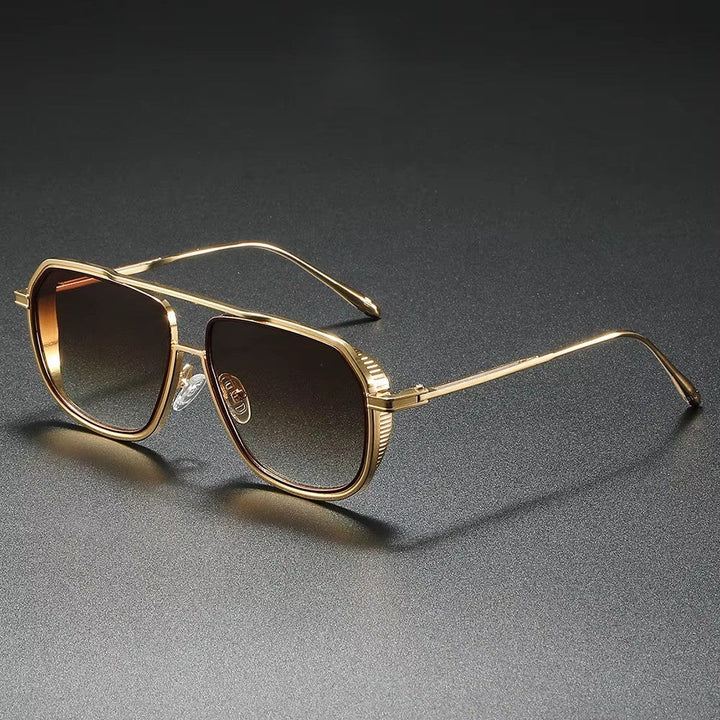 Alloy aviator sunglasses with a sleek gold metal frame and tinted lenses for a modern, stylish look.
