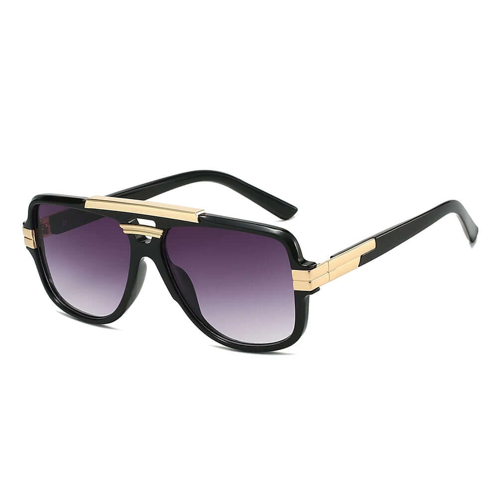 Stellar Double Bridge Sunglasses with a sleek black and gold design, featuring UV400 lenses for sun protection.