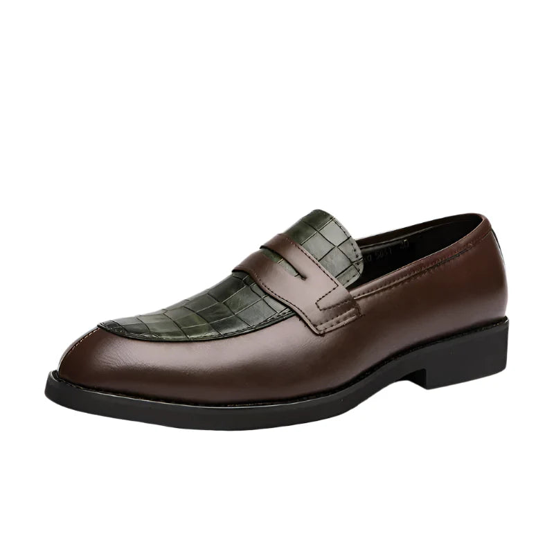 Lucera Men's Crocodile Leather Loafers in dark brown with textured finish for a stylish, comfortable look.