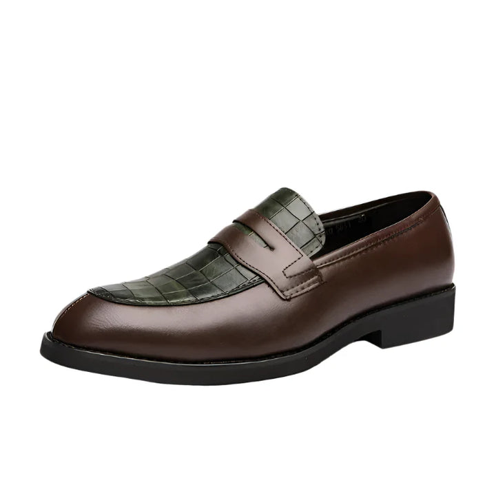 Lucera Men's Crocodile Leather Loafers in dark brown with textured finish for a stylish, comfortable look.