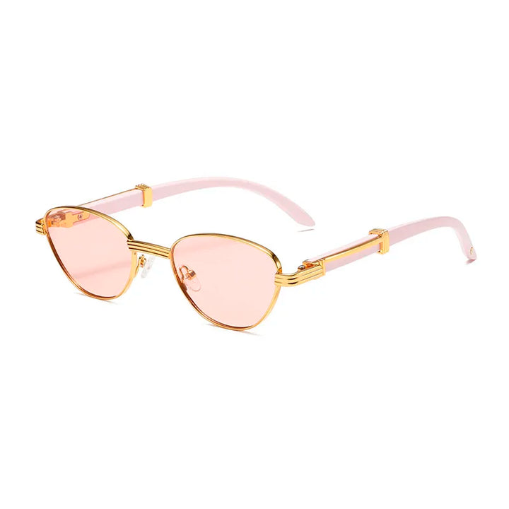 Orion Veil Sunglasses with gold-tone frames and pink gradient lenses, featuring modern cat-eye design and ergonomic comfort.