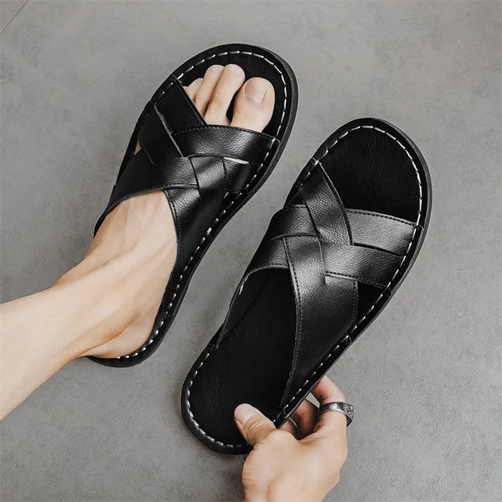 Kairo Genuine Leather Crossover Sandals featuring a durable design and contoured footbed for everyday comfort.