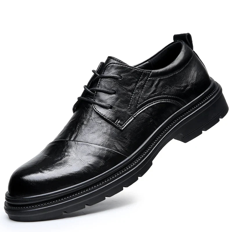 Soren genuine leather shoes in black, featuring lace-up design, cushioned insole, and durable rubber outsole for everyday comfort.