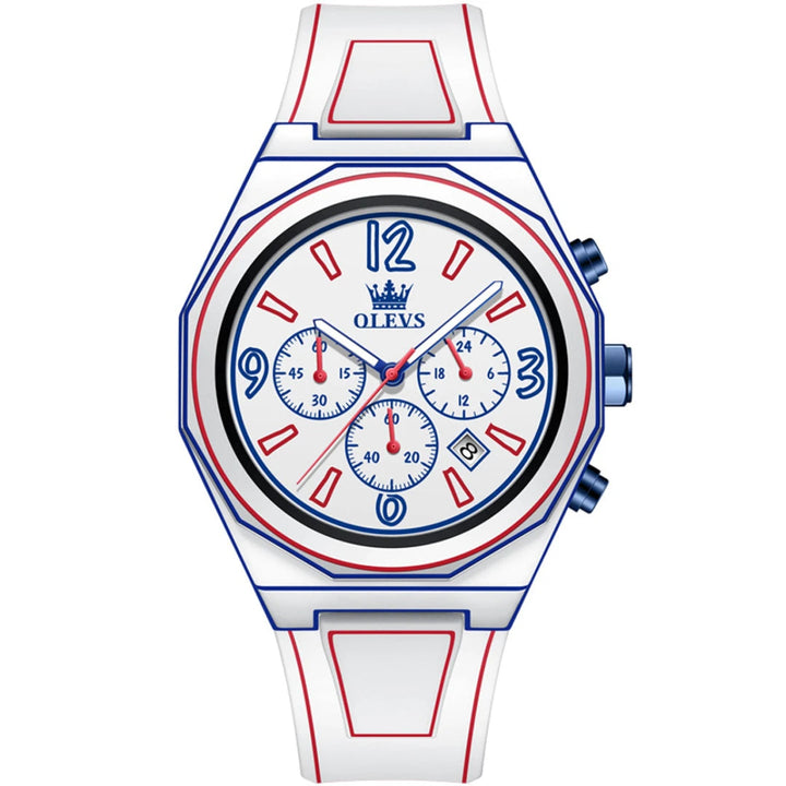 Hypervisual Watch with bold color contrast, 3D design, and multi-function chronograph features.