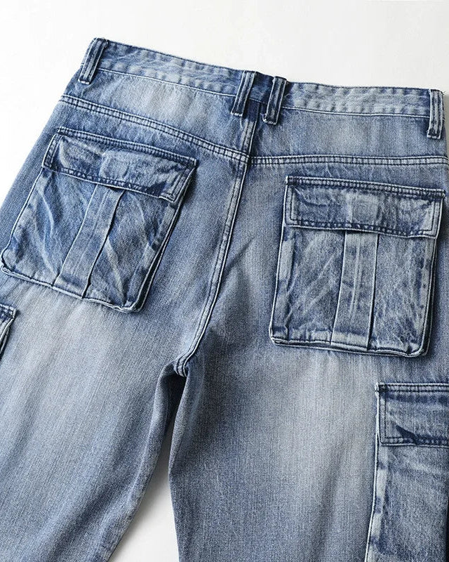 Ryder Washed Cargo Jeans back view showcasing oversized pockets and relaxed fit in heavyweight denim.
