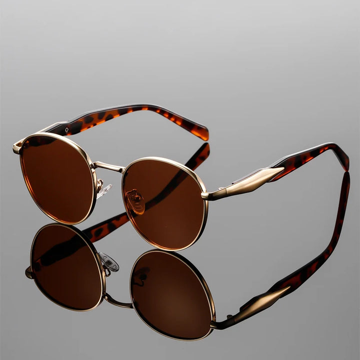 Bellano round-frame sunglasses with tortoiseshell arms and UV protection, blending retro and modern design.