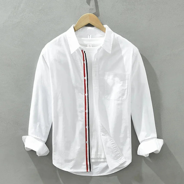 Rowan 100% Cotton Shirt with bold stripe accents and tailored fit, offering breathable comfort and a sleek look.