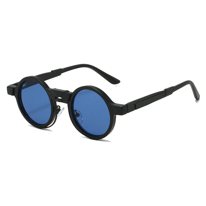 Astor Vintage Shades - Bold round sunglasses with blue lenses, UV400 protection, lightweight design, and adjustable nose pads.