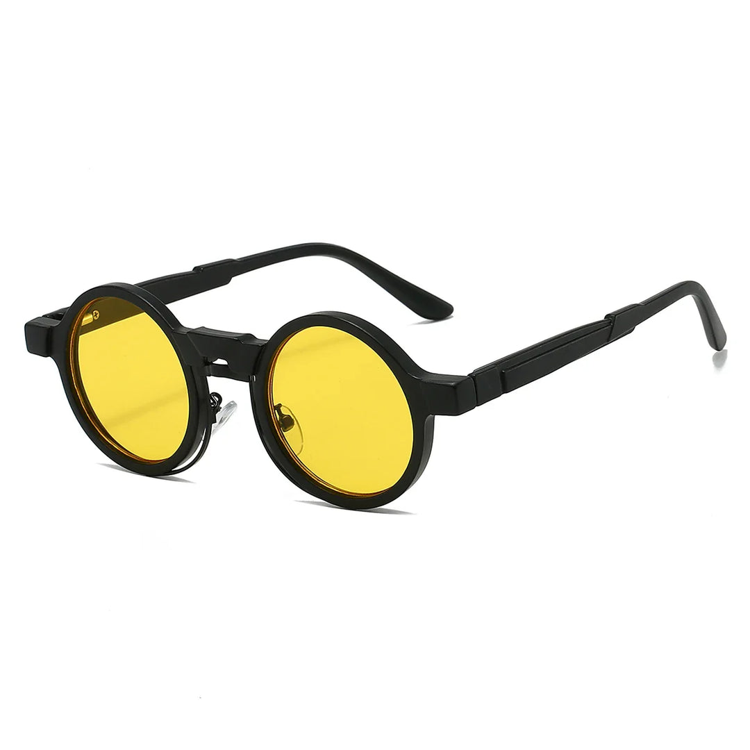Astor Vintage Shades: stylish round sunglasses with yellow lenses, UV400 protection, lightweight, and adjustable nose pads.