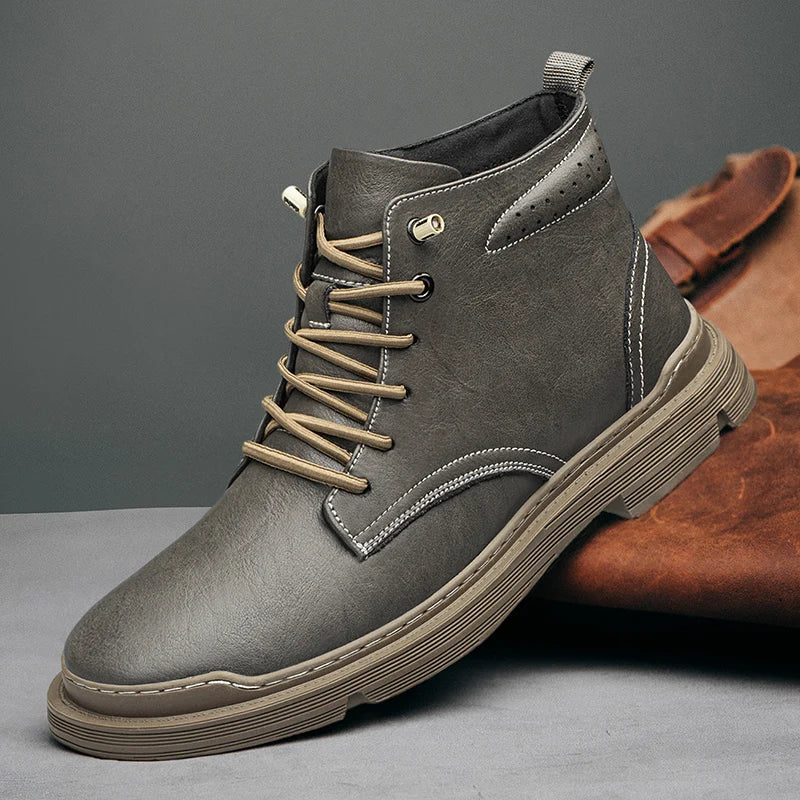 Wayfarer Genuine Leather Hi-Tops with reinforced stitching and heavy-duty rubber sole for durability and grip.