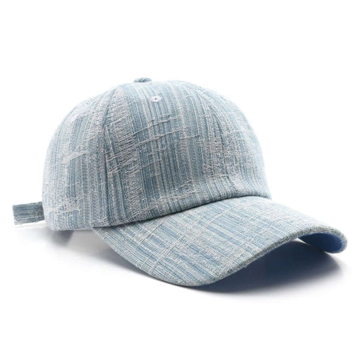 Wyatt Street Denim Cap in faded blue with vintage wash and adjustable back strap for a custom fit.