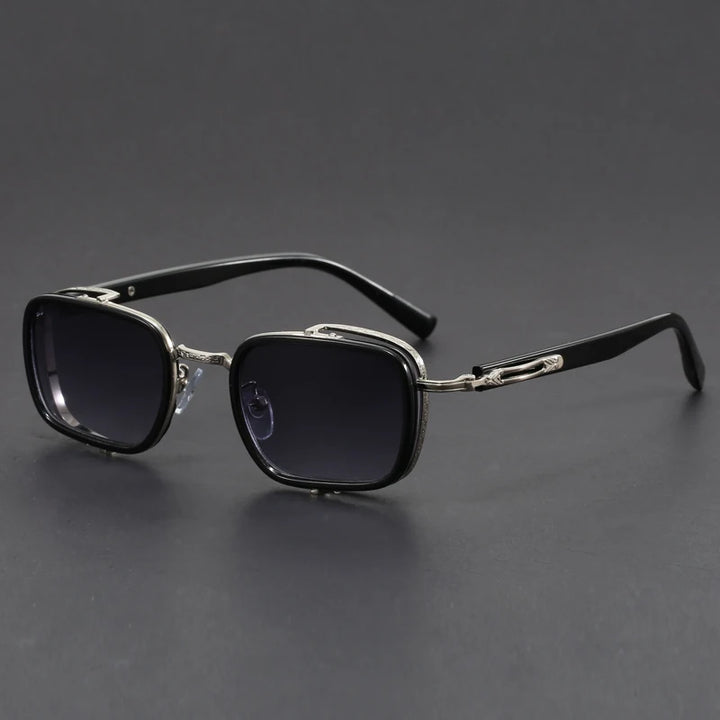 Square alloy sunglasses with UV400 lenses and textured bridge for a bold, modern look.