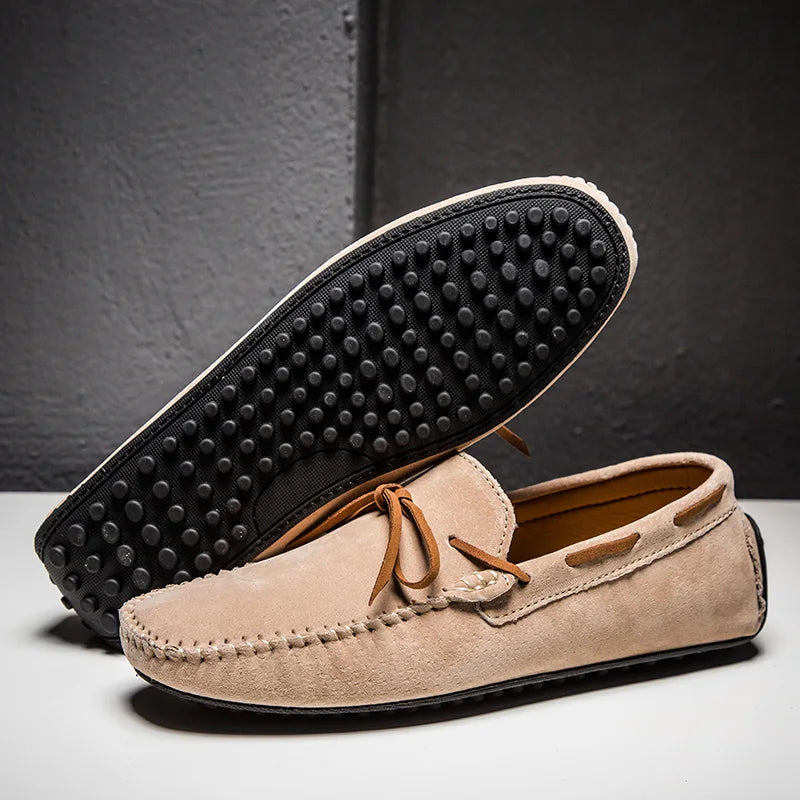 Monte Carlo genuine suede loafers with hand-stitched details and flexible non-slip sole for ultimate comfort.