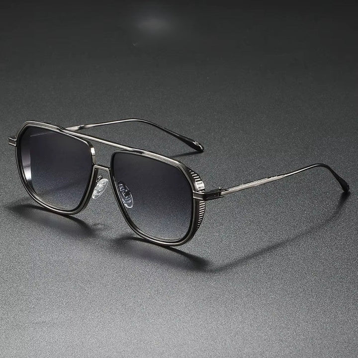 Alloy aviator sunglasses with UV-protective tinted lenses and adjustable nose pads, featuring a sleek metal frame.