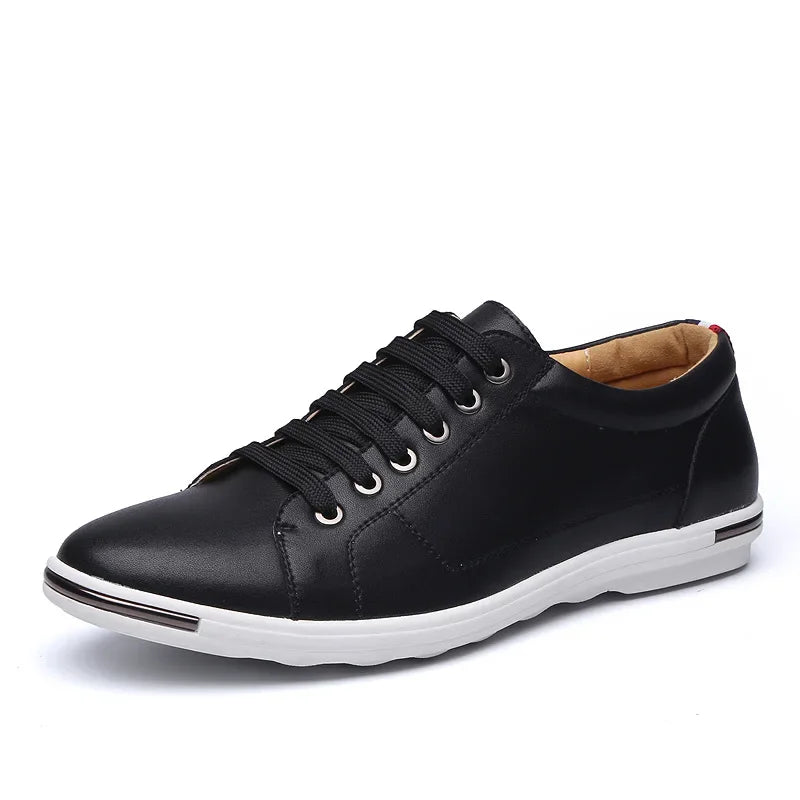 Paxton Low-Top Comfort Sneakers in sleek black leather with memory foam insoles and hidden lacing for a polished look.