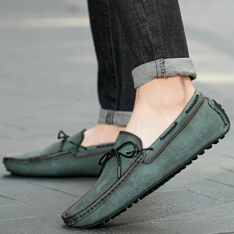 Stylish Kingsley genuine leather loafers in green, perfect for casual wear and all-day comfort.