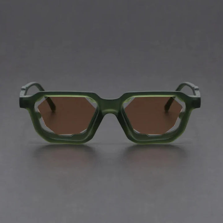 Vantor Sunglasses with sharp geometric frame and thick sculpted edges in green, offering UV400 protection and ergonomic fit.