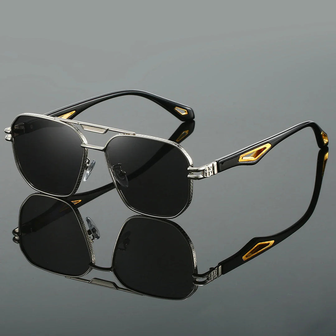 Kensley aviator sunglasses with sleek black frames and gradient lenses, showcasing timeless style and UV400 protection.
