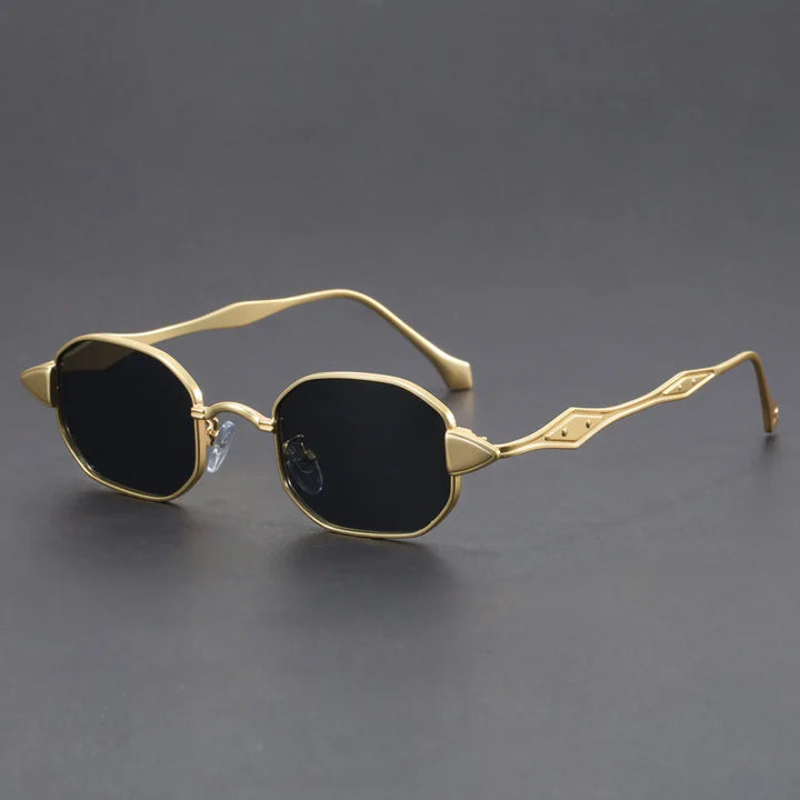 Atlas Alloy Sunglasses featuring sculpted metal arms and geometric frames, stylish and comfortable for all-day wear.