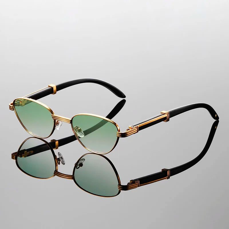 Orion Veil Sunglasses with gold-tone frames and gradient photochromic lenses, showcasing modern style and ergonomic comfort.