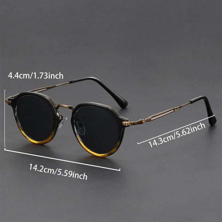 Vista Retro Shades sunglasses with round metal frame, UV400 lenses, and textured arms, ideal for stylish sun protection.