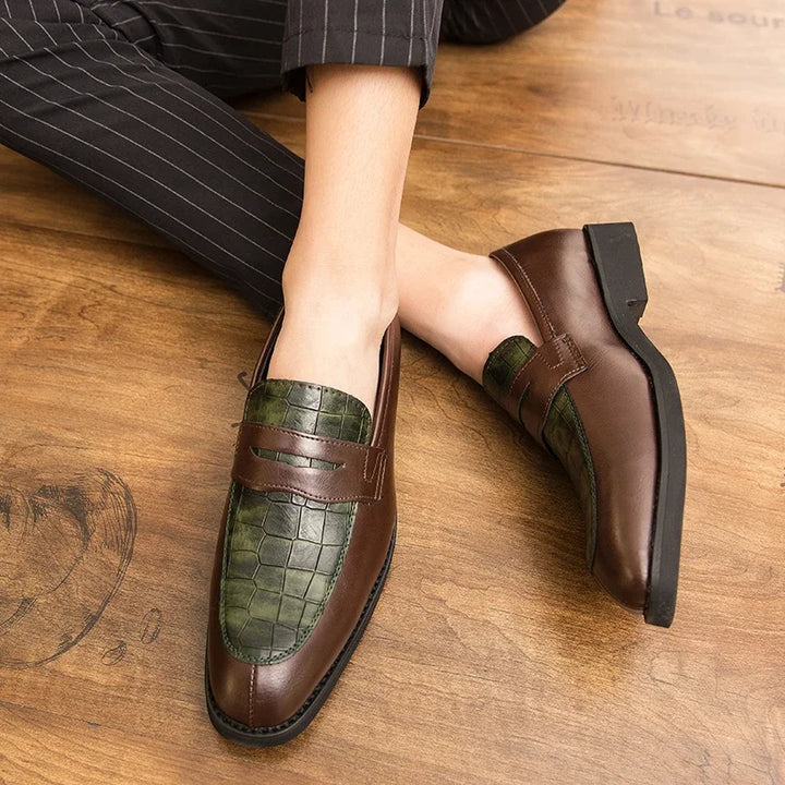 Lucera men's leather crocodile loafers featuring polished crocodile texture and cushioned insole for comfort.