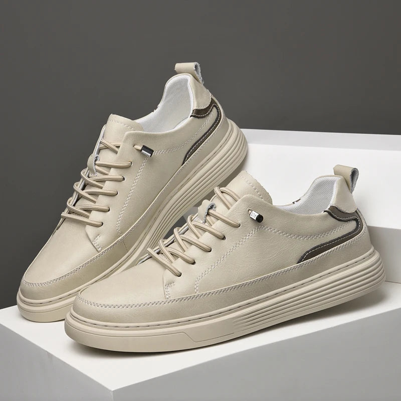Genesis Leather Sneakers in beige, featuring genuine leather upper, cushioned interior, and durable rubber sole.