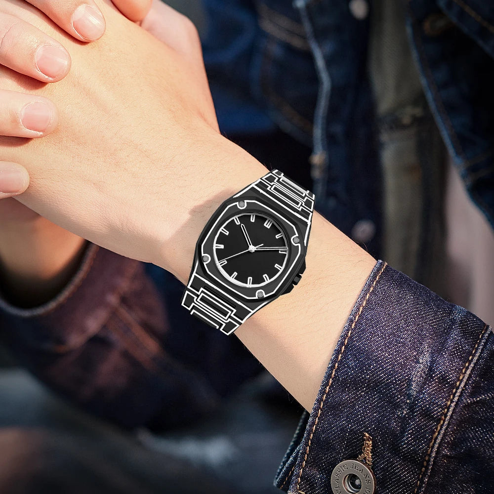 Outline Arc Watch on wrist featuring 3D design, durable silicone strap, and 3ATM water resistance for stylish functionality.