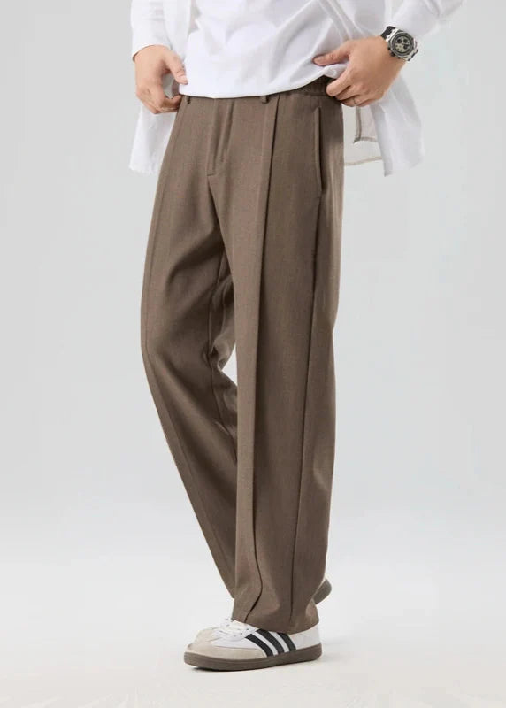 Calloway pleated trousers in relaxed straight-leg style, featuring elegant pleat accents and crafted from ultra-soft, breathable fabric.