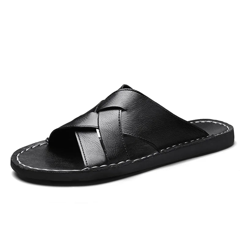 Kairo Genuine Leather Crossover Sandals with wide straps and contoured footbed for everyday comfort.