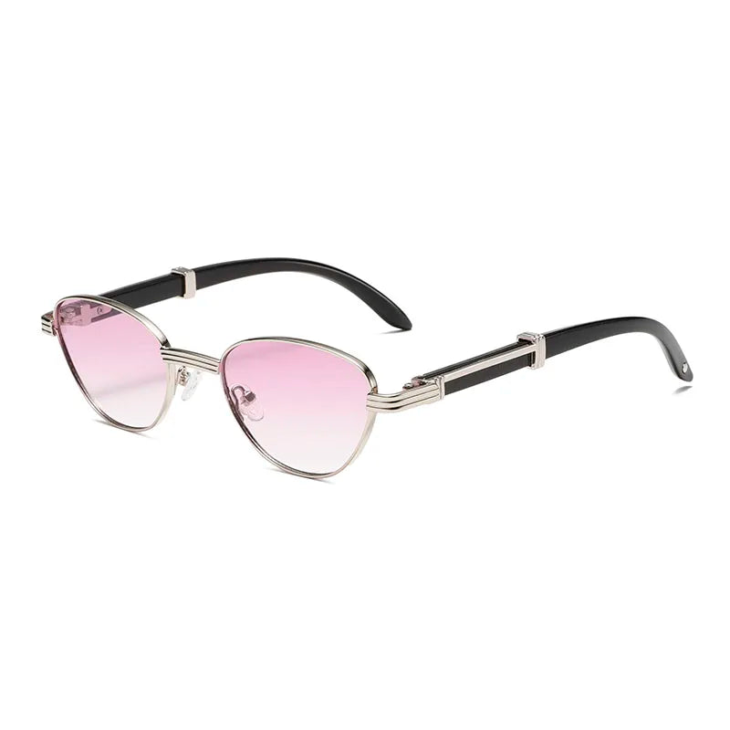 Orion Veil Sunglasses with gradient pink lenses and sleek black-gold frames, offering stylish ergonomic comfort.