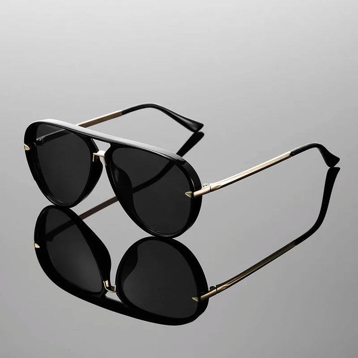 Stratos Sunglasses with a sleek double-bridge frame and tinted lenses, offering UV400 protection and lightweight comfort.