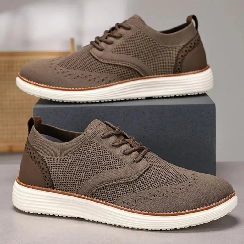 Nova Men's Cushioned Sneakers in brown with breathable mesh upper and memory foam insoles for all-day comfort.