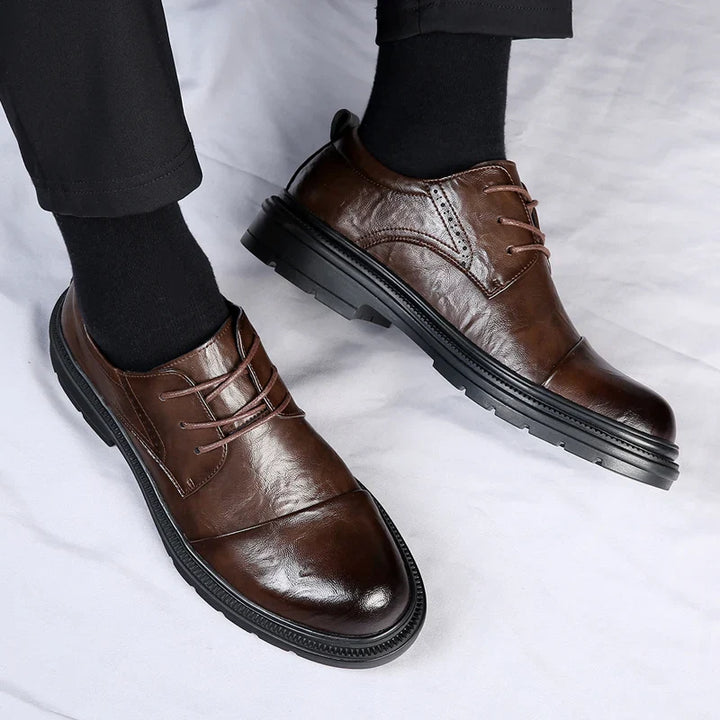 Soren Genuine Leather Shoes in dark brown, featuring a lace-up design and durable rubber sole for comfort and style.