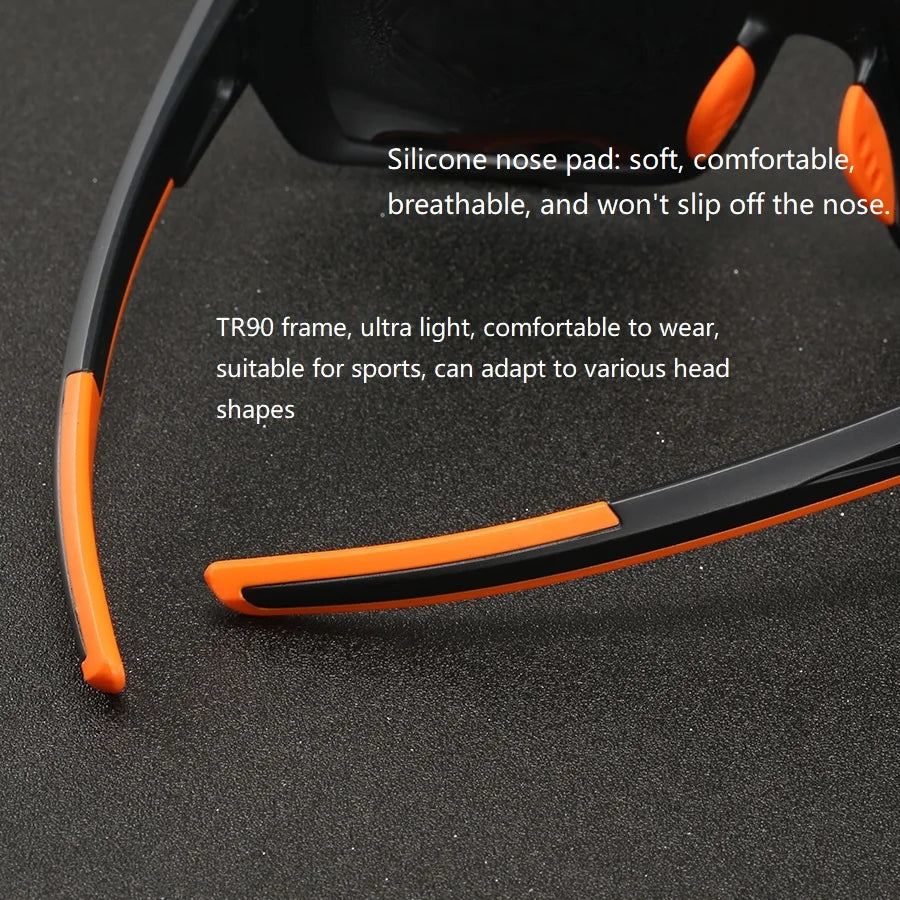 Close-up of Woodlands Polarized Sunglasses with silicone nose pad and TR90 frame for comfort and sport suitability.