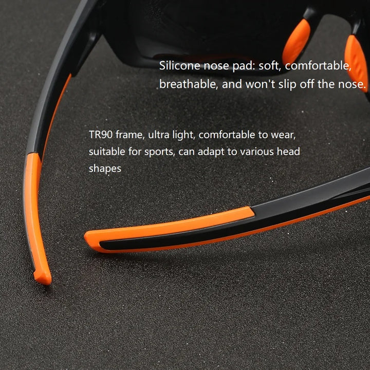 Close-up of Woodlands Polarized Sunglasses with silicone nose pad and TR90 frame for comfort and sport suitability.