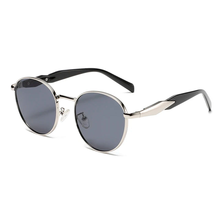Bellano Sunglasses: Bold round frames with polished metal, black arms, and UV400 protection for stylish retro appeal.