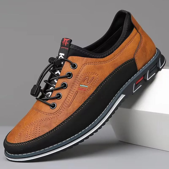 Bexley Men's Comfort Sneakers in brown leather with toggle closure and sporty tread for casual style.