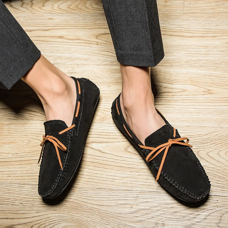 Monte Carlo genuine suede loafers featuring hand-stitched craftsmanship and premium leather laces.