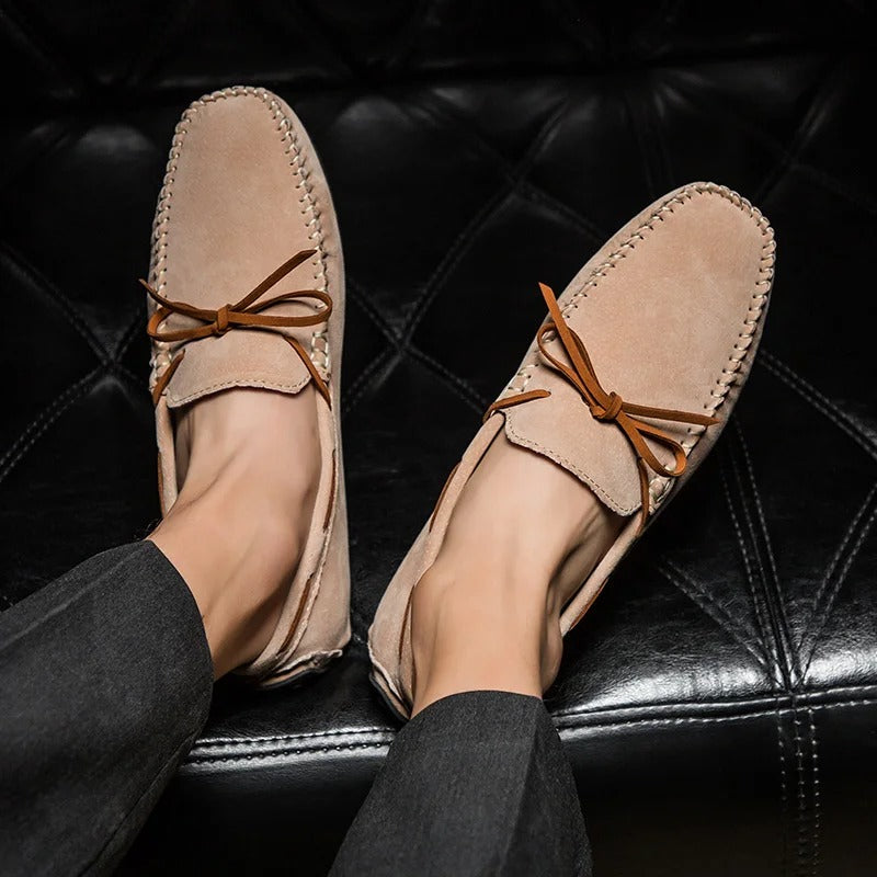 Monte Carlo genuine suede loafers with hand-stitched details and premium leather laces, showcasing comfort and sophistication.