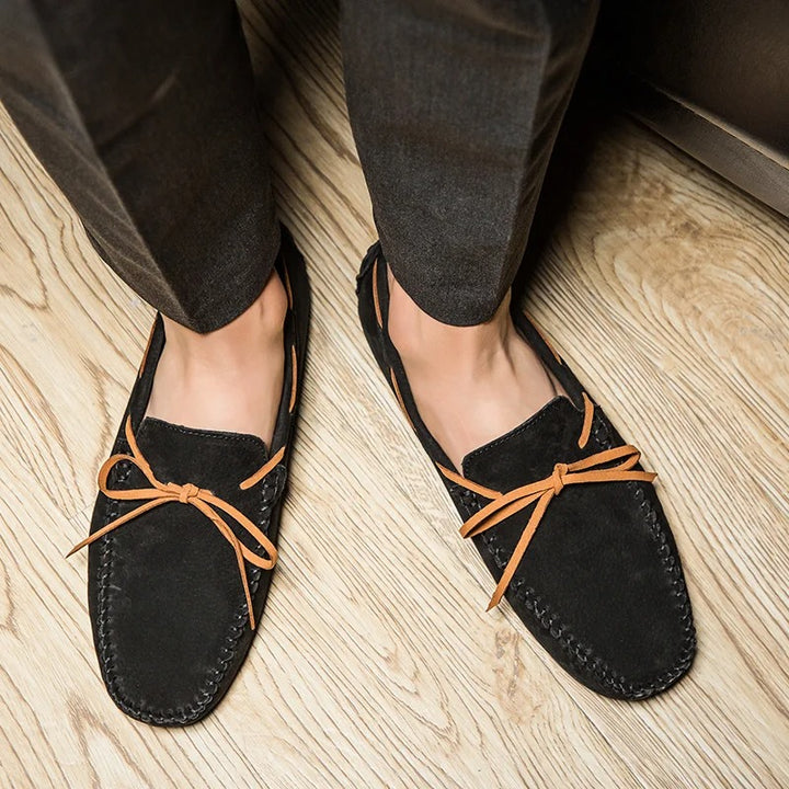 Monte Carlo genuine suede loafers with premium leather laces, hand-stitched detail, and flexible non-slip sole.