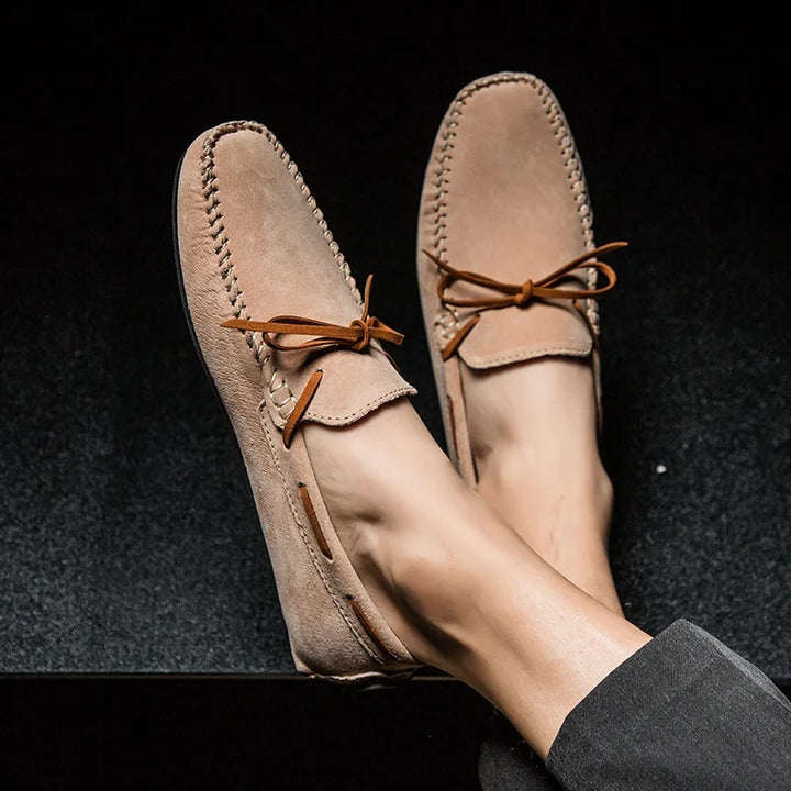 Monte Carlo genuine cowhide suede loafers with hand-stitched details and premium leather laces.