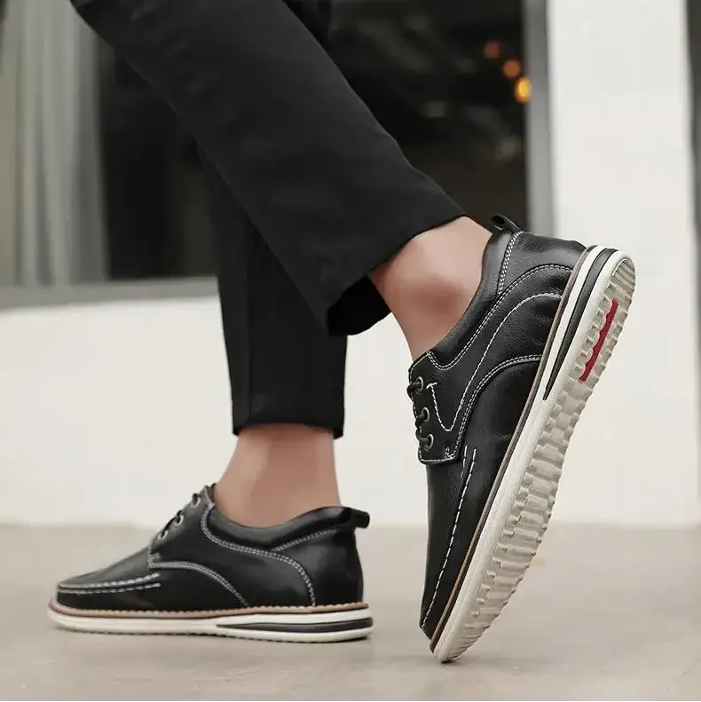 Luciano Genuine Leather Oxfords shown on foot, featuring contrast stitching and cushioned collar for comfort and style.