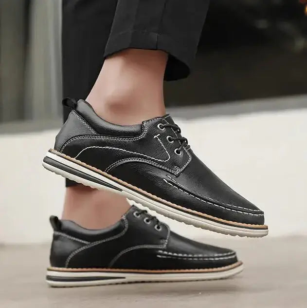 Luciano Genuine Leather Oxfords featuring contrast moc toe stitching and comfortable padded collar.